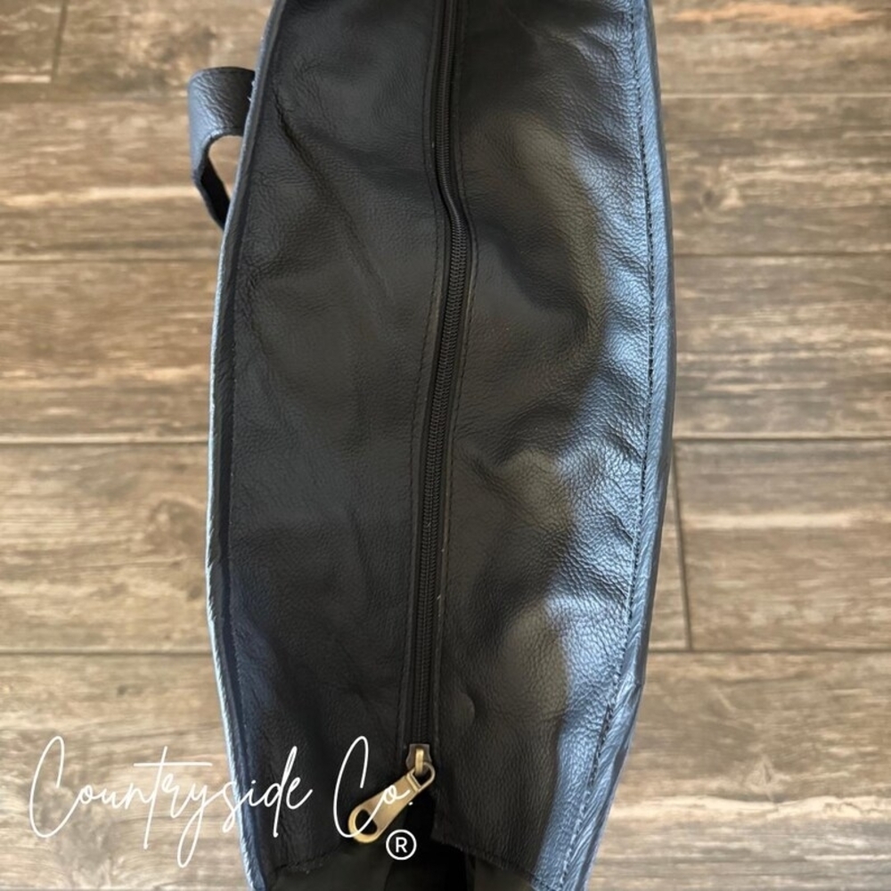 Geometric Leather Tote - Black, Brown, and White - Picture 4 of 6